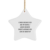 Funny Gift for Aunties - Star Ornament with I Smile Because You Are My Aunty, Aunty Gifts for Christmas, White Star Shaped Decoration, Gifts from Family - Image 1